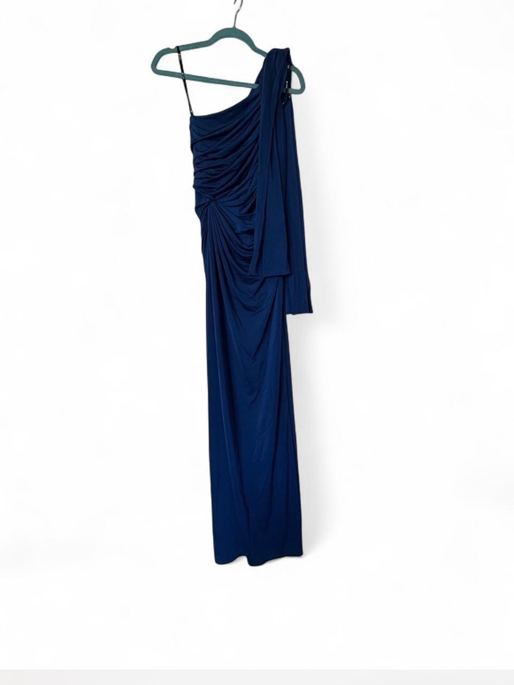 Tadashi Navy One-Shoulder Ruched Evening Gown